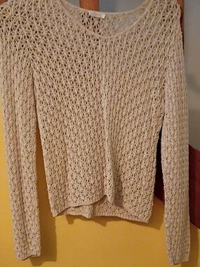 Lightweight Cream Open-Knit Scoop Neck Sweater